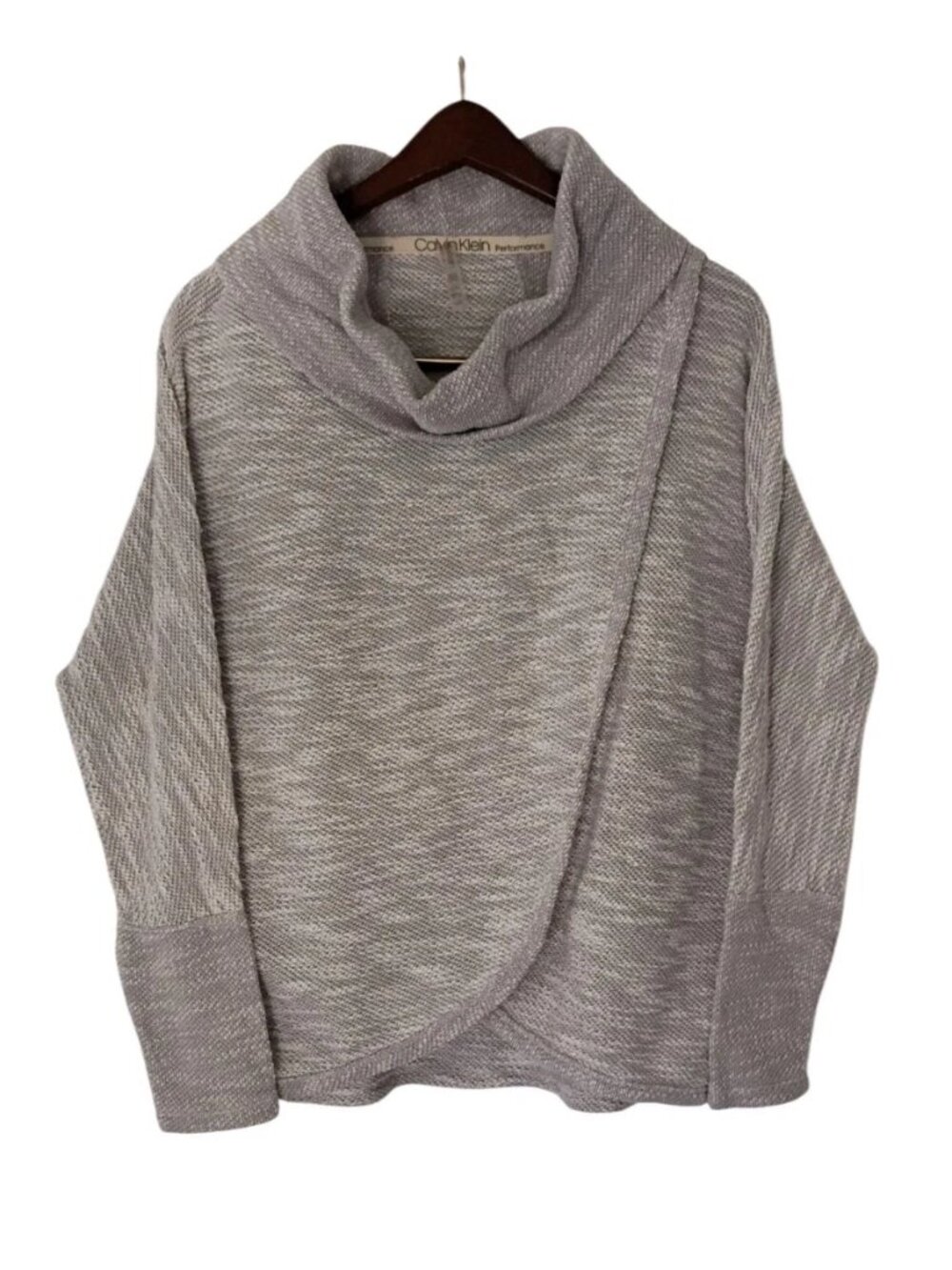 Calvin Klein Womens Cowl Neck Crossover Front Top Size S Grey Sweater Y2k Class